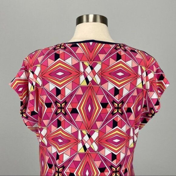 Laundry Shelli Segal Womens Geometric Cap Sleeve Shift Dress Pink size Small - Picture 7 of 12